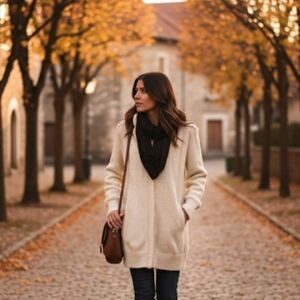 Carlisle Couture Womens Sweater Cardigan Full Zip Long Cozy Cottagecore Ivory L